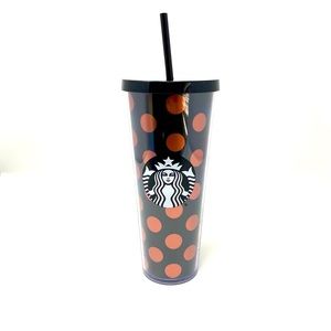 Starbucks Venti Black/Rose Gold Polka Dot Tumbler 24oz